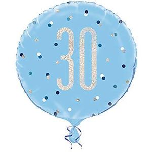 Unique Party 83363 - ballon voor de 80e verjaardag - 45 cm - verjaardagsfeest met blauwe en zilverkleurige glitters