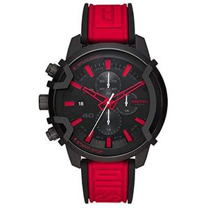 Griffed Diesel Chronograaf herenhorloge, kastmaat 48 mm, roestvrij stalen horloge, Zwart in rood, riem