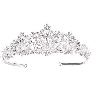 Voarge Bruiloftsdiadeem voor volwassenen, kristallen prinsessenkroon, bruid, tiara, diadeem voor bruiloften, feesten, zilver, bloemenkroon, hoofdband tiara (zilver), legering en strassteentjes