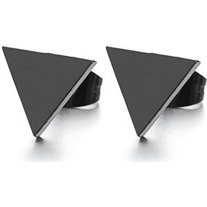 Zwarte platte driehoekige oorbellen voor heren en dames, staal, 1 paar, rvs, niet van toepassing