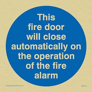 Viking Signs MA213-S85-GV schild ""This Fire Deur Will Close Automatic On The Operation Of The Fire Alarm"", 85 mm x 85 mm, goudkleurig