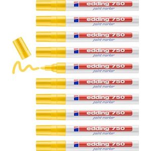 edding 750 stuks markers – geel – 10 stiften – ronde punt 2-4 mm – kleurmarker voor het beschrijven van metaal, glas, bergsteen of kunststof – hittebestendig, permanent en waterdicht