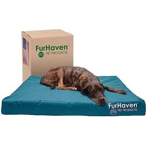 Furhaven XXL Memory Foam Dog Bed Waterbestendig Binnen/Buiten Logo Print Oxford Polycanvas Mattress met Afneembare Wasbare Cover - Deep Lagoon, Jumbo Plus (XX-Large)