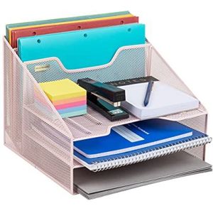 Mind Reader MESHBOX5-PNK bureau-organizer van netstof voor mappen, post, schrijfwaren, kantooraccessoires, roze