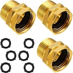 3 stuks 1,9 cm stekker GHT vrouwelijk naar NPT mannelijk, adapter GHT naar NPT messing voor tuinslang, verbindingsstuk voor slangverbindingen, verbindt zich met 6 verpakkingen extra rubberen sluitringen (NPT stekker)
