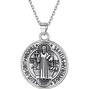 925 Sterling Zilver/Verguld Maagd Maria/Jezus Kruisbeeld Kruis/St. Benedictus Medaillon Hanger Ketting Voor Vrouwen Mannen Christelijke Sieraden (met Geschenkdoos)