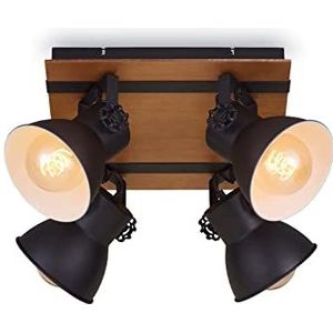 Briloner Retro plafondlamp met houten stangen 4 lampen E27 max. 40 watt lampenkap rustiek zwart wit