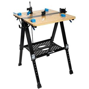 HÖGERT TECHNIK Opvouwbare werkplaatstafel 700 x 650 x 915 mm met bamboeblad, 5-voudig in hoogte verstelbaar, draagvermogen 450 kg, gaten, verbindingen en schroefklemmen