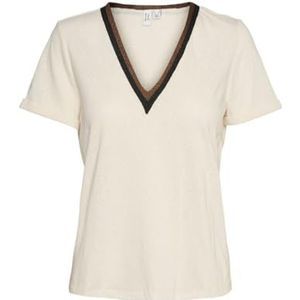 VERO MODA Vmvaldola S/S T-shirt à col en V JRS Btq pour femme, Bouleau/détail : col en lurex pinecone et lurex noir, M