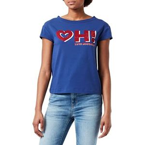 Love Moschino Dames T-Shirt, strass, rood, Blauw
