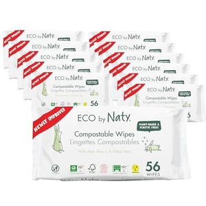 ECO by Naty Lingettes Bébé à l’aloe vera - Lingettes écologiques à base de plantes, 100% compostables et hypoallergéniques pour la peau sensible des bébés et des nouveau-nés (12 x 56 I 672 lingettes)