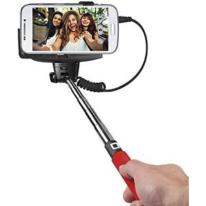 SBS Universele selfiestick voor smartphone, jack 3.5, telescoop tot 1 m, rubberen adapter, knop op rode staaf