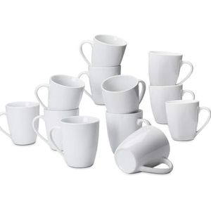 AmazonCommercial koffiemokken, 12-delig, porselein, 355 ml, wit