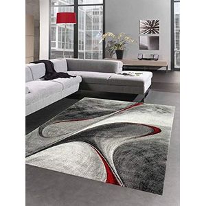 CARPETIA Hedendaagse tapijt voor woonkamer, abstract tapijt, grijs, rood, afmeting 80 x 150 cm