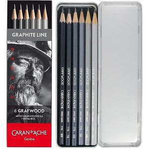 Caran d'Ache 0775.306 Artist Graphite Line Grafwood potloden 6 hardheidsniveaus, grijs