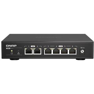 QNAP 6-poorts 10GbE en 2,5 GbE onbeheerde plug-and-play netwerkschakelaar (QSW-2104-2T-US)