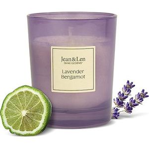 Jean & Len Lavendel en bergamot geurkaars voor gezellige avonden thuis, handgemaakte geurkaars met rustgevende lavendel- en bergamotgeur, kaars in elegant glas