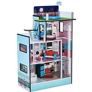 Olivia's Little World Houten poppenhuis voor kinderen, meisjes, geïnspireerd op LOL Surprise mini-pop blauw Teamson Kids TD-13111D