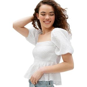 Koton Blouse met pofmouwen van viscose-mix met vierkante hals damesblouse, Wit 000