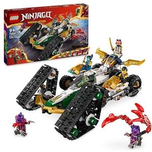 LEGO NINJAGO Het combi-voertuig van het Ninja-team – 4-in-1 speelgoed voor kinderen vanaf 9 jaar – zweefvliegtuig, offroad-flitser en 2 motorfietsen – 6 minifiguren, verjaardagscadeau meisjes of