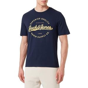 JACK & JONES Jjstanli T-shirt Ss Crew Neck heren, Marineblauw/bedrukt: groot