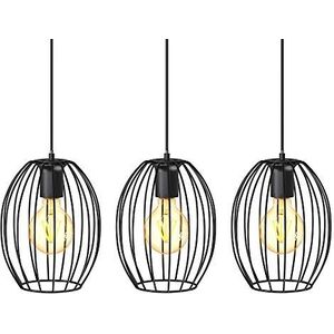 B.K.Licht Hanglamp met 3 metalen manden I E27 fittingen I 700 x 175 x 1120 mm I zonder lampen I zwart