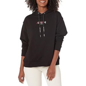 Armani Exchange Kleurrijke Armani Logo Hoodie in badstof Sweatshirt met capuchon voor dames, zwart.