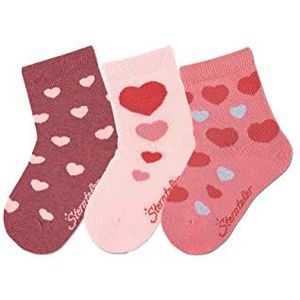Sterntaler 3-pack sokken met hartjes, lichtrood gemêleerd, normaal babymeisje, lichtrood gemêleerd, Eén maat, lichtrood, gemêleerd