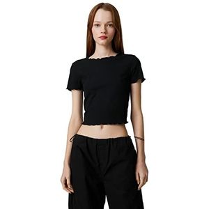 Koton T-shirt à manches courtes et col rond pour femme, Noir (999), XL