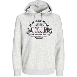 Jack & Jones Jjelogo Sweatshirt Hood 2 Kraag 24/25 Noos Pls Sweatshirt met capuchon voor heren, Wit-grijs