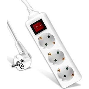 V-TAC Stekkerdoos met 3 stopcontacten met schakelaar en kabel, 1,5 m, stekkerdoos, 3 stopcontacten, 16 A, Shuko voor thuis, kantoor, winkel, garage, 250 V, elektrisch, compact en praktisch, wit
