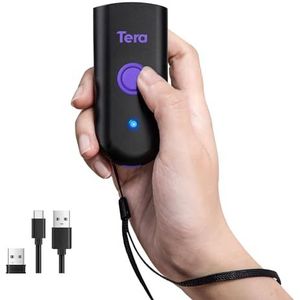 Tera Mini scanner de codes-barres 1D : scanner laser sans fil compact étanche 3 en 1, compatible avec Bluetooth, USB filaire, scanner de codes-barres portable pour le travail logistique avec iOS,
