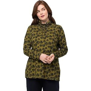 Ulla Popken T-shirt A-line avec imprimé feuille minimale pour femme, Vert-jaune, 52-54/grande taille