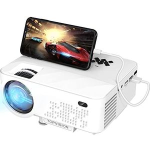 Mini beamer, TOPVISION videoprojector voor mobiele telefoon met 1080p Full HD, 176 ""display, 50000 uur LED, compatibel met HDIM, USB, TV, DVD ondersteuning beeldscherm van de smartphone synchroniseren