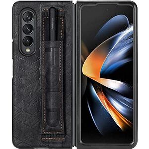 CUTTOW Samsung Galaxy Z Fold 4 5G Soft Leather Case Case Case voor Samsung Galaxy Z Fold 4 5G met S Pen Stand en polsband Black