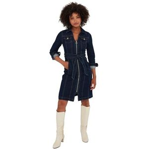 Joe Browns Robe en jean extensible avec fermeture éclair sur le devant et taille nouée à la taille pour femme, coupe droite, indigo foncé, 44, Indigo foncé, 44