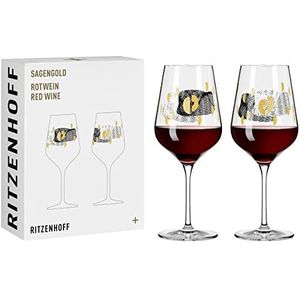 RITZENHOFF Sagengold 3401002 set van 2 rode wijnglazen 400 ml - serie Sagengold nr. 2 met druivenmotief, echt goud Made in Germany, zwart, goud