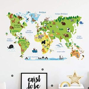 Zelfklevende stickers voor kinderen, wereldkaart, wanddecoratie, kinderkamer, 60 x 95 cm