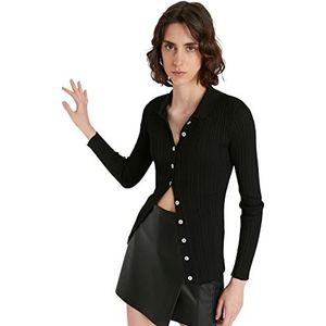 Trendyol Trendyol Dames basic gebreid vest met overhemdkraag Sweater Dames (1 stuk), zwart.