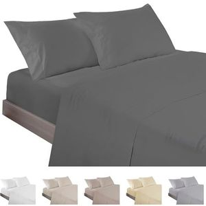 ECOMMERC3 3-delige beddengoedset, 100% Made in Spanje, met hoeslaken, laken en 1 kussensloop, antraciet, extra zacht en licht hoeslaken