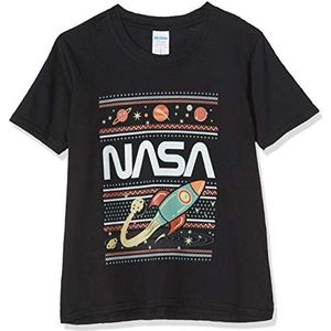 Brands In Limited NASA Fair Isle T-shirt meisjes, zwart (Black Blk), 5-6 jaar, Zwart