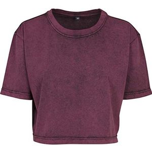Build Your Brand Dames Acid Washed Cropped Thee Dames T-shirt Dames, Berry Black