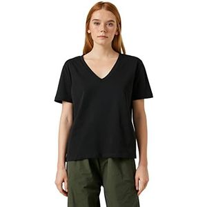 Koton Basic T-shirt met V-hals en korte mouwen dames T-shirt, Zwart (999)