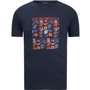 Emporio Armani T-shirt à col rond avec logo macro pour homme, Bleu marine/multicolore, XL