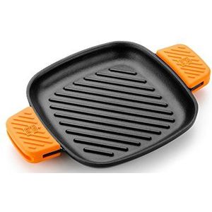 BRA Efficient ijzeren grill, vierkant, 24 cm, geëmailleerd gietijzer, zwart, compatibel met alle warmtebronnen (inductie)