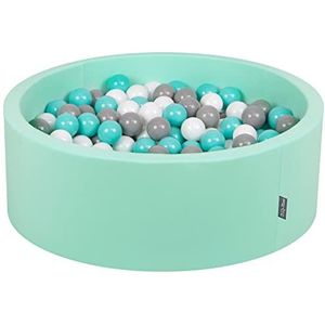 KiddyMoon 90 x 30 cm/200 ballen met een diameter van 7 cm, rond ballenbad voor baby's, gemaakt in de EU, muntgroen: Wit/grijs/lichtturquoise
