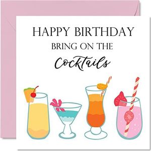 Verjaardagskaarten voor mannen en vrouwen - Bring on the Cocktails - verjaardagskaart voor mama, zus, dochter, tante, oma, vriend, collega, 145 mm x 145 mm, wenskaarten voor de 30e 40e 50e verjaardag