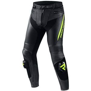 REBELHORN Fighter motorbroek leren broek dubbele en drievoudige naad ventilatie polyester elastaan flexibele panelen, zwart/neongeel