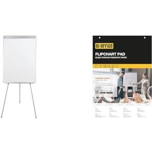 Bi-Office Easy-Conferentie-ezel, A1, grijs, paperboard met aluminium frame en twee uittrekbare armen & set van 5 papieren blokken voor conferentieezel, A1, 20 vellen glad, 60 g/m²