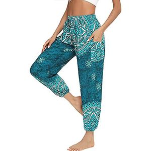 Doaraha Damesbroek, vloeiend, yoga- en pilates-harembroek, grote taille, elastisch, losse pasvorm met zakken, mooie kleur, licht en comfortabel, S-XL, Blauw